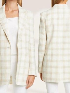 Lafayette 148 Blazer White Plaid cream 6 nwts